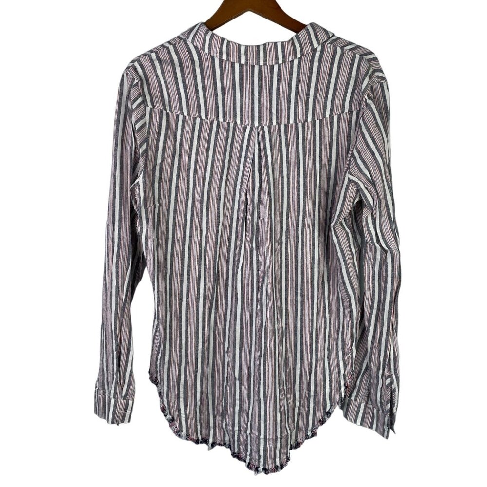 Cloth Stone Shirt Size Medium Striped Raw Hem Button Up Linen Blend Long Sleeve - Picture 2 of 7